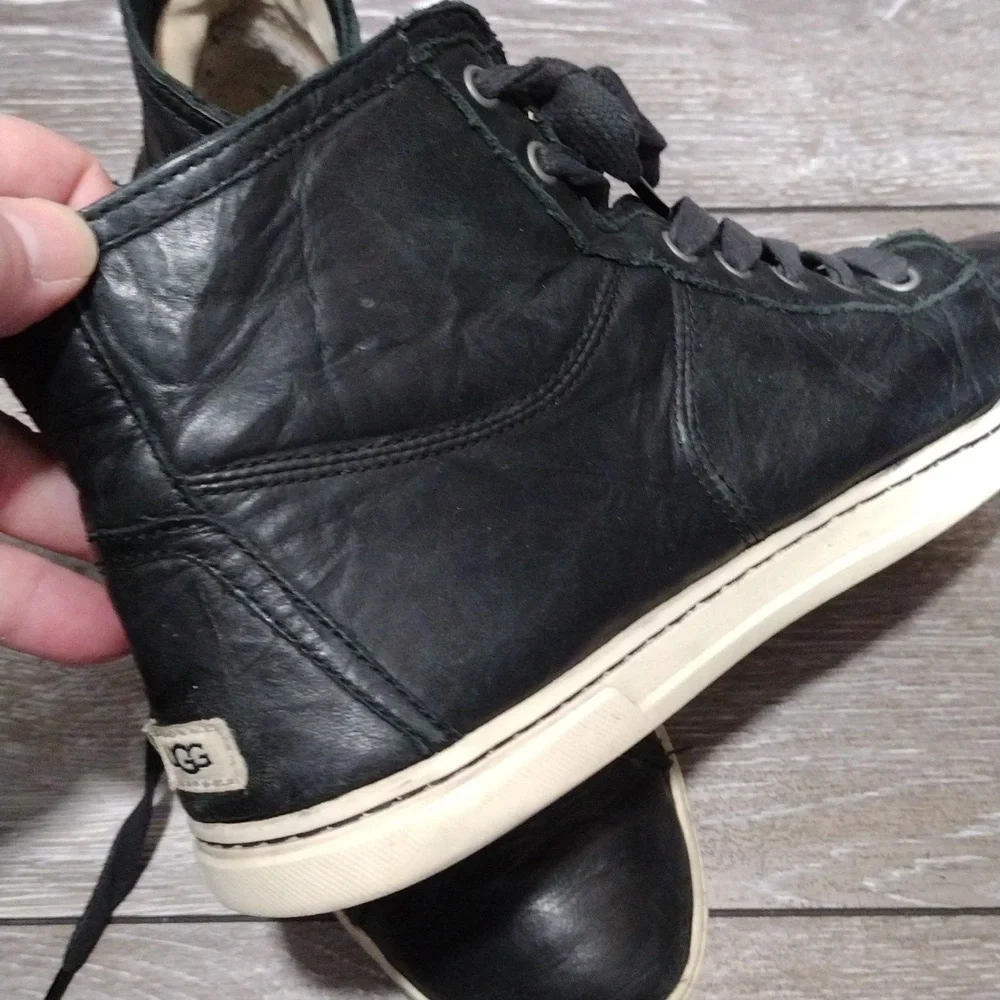 UGG womens black leather zip or lace high top sneakers. Size 8